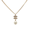 Chanel Gold Plated Strass CC Faux Pearl Drop Pendant Necklace Secondhand