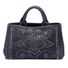 Prada Studded Denim Canapa Logo Satchel Secondhand