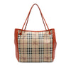 Burberry Small Leather Trimmed Haymarket Check Coated Canvas Canterbury Tote Secondhand