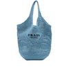 Prada Raffia Effect Crochet Logo Embroidered Shopping Tote Secondhand