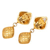 Chanel Gold Plated Quilted Diamond Shape Strass Drop Clip On Earrings Secondhand