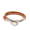 Hermès Palladium Plated and Woven Leather Jumbo Hook Double Tour Bracelet Secondhand