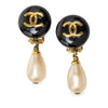 Chanel CC Gold Plated Resin and Faux Pearl Drop Clip On Earrings Secondhand