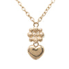 Chanel CC Gold Plated Faux Pearl Flower and Strass Heart Pendant Necklace Secondhand