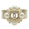 Chanel CC Gold Plated Faux Pearl Clover Cuff Bracelet Secondhand