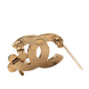 Secondhand Chanel CC Gold Plated Strass Clover Leaf Pin Brooch
