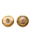Chanel CC Gold Plated and Leather Round Bullet Back Earrings Secondhand