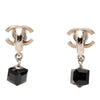 Chanel CC Brass Cube Rhinestone Drop Clip On Earrings Secondhand