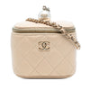 Secondhand Chanel Mini Quilted Iridescent Caviar Pearl On Top Vanity Case With Chain