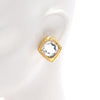 Chanel CC Gold Plated Quilted Diamond Strass Clip On Earrings Secondhand