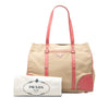 Prada Studded Leather Trimmed Canvas Front Pocket Tote Secondhand