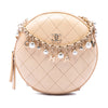 Chanel Stitched Calfskin Logo Strass and Pearl Chain Round Crossbody Secondhand