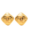 Chanel CC Gold Plated Rhombus Clip On Earrings Secondhand