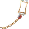 Gold-Tone Geometric Long Necklace with Multicolour Gemstone Beads - '70s
