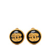 Chanel CC Gold Plated Enamel Round Button Clip On Earrings Secondhand