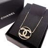 Chanel CC Gold Plated Strass Round Pendant Necklace Secondhand