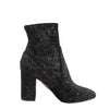 AQUAZZURA Heeled Velvet Ankle Sock Boots Tonal Baroque Tapestry in Black, Size 35.5 EU Secondhand