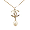 Chanel CC Gold Plated Strass Faux Pearl Drop Pendant Necklace Secondhand