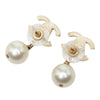Chanel CC Gold Plated Enamel Faux Pearl Strass Bullet Back Earrings Secondhand
