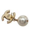 Chanel CC Gold Plated Enamel Faux Pearl Strass Bullet Back Earrings Secondhand