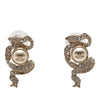 Chanel CC Gold Plated Faux Pearl & Strass Ribbon Push Back Earrings Secondhand