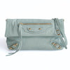 Balenciaga Giant Clutch with shoulder strap in aqua green leather