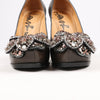 Lanvin Paris Platform Leather Jewel Embellished Heels in  Gray Size 37.5 Secondhand