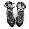 Sergio Rossi Black Suede Crystal And Peacock Embellished Platform Sandal Heels in Size 38 EU Secondhand