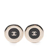 Chanel Silver Plated and Enamel CC Button Clip On Earrings Secondhand