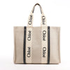 CHLOE Woody Large Canvas & Leather Tote Shoulder bag in Black x Beige Secondhand