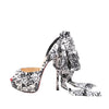 Christian Louboutin ERSEY VAMP 150 Satin Heels in White Jwall Graphic, Size 36 EU Secondhand