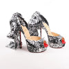 Christian Louboutin ERSEY VAMP 150 Satin Heels in White Jwall Graphic, Size 36 EU Secondhand