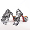 Christian Louboutin ERSEY VAMP 150 Satin Heels in White Jwall Graphic, Size 36 EU Secondhand