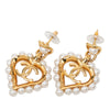 Chanel CC Gold Plated Faux Pearl Heart Cutout Drop Bullet Back Earrings Secondhand