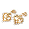 Chanel CC Gold Plated Faux Pearl Heart Cutout Drop Bullet Back Earrings Secondhand