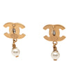 Secondhand Chanel CC Gold Plated Faux Pearl Drop Push Back Earrings