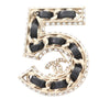 Chanel CC Gold Plated Lambskin Woven Chain Number 5 Brooch Secondhand