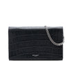 Secondhand Saint Laurent Croc Embossed Leather Wallet On Chain