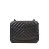 Chanel Mini Square Classic Chevron Crumpled Patent So Black Single Flap Secondhand