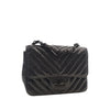 Chanel Mini Square Classic Chevron Crumpled Patent So Black Single Flap Secondhand