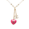 Chanel CC Gold Plated Strass Faux Pearl Enamel Heart Pendant Necklace Secondhand