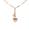 Chanel CC Gold Plated Strass Faux Pearl Enamel Heart Pendant Necklace Secondhand