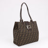 FENDI Zucchino Mamma Bucket Canvas & Leather Shoulder Bag in Brown Secondhand