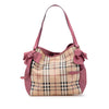 Burberry Small Leather Trimmed Haymarket Check Coated Canvas Canterbury Bow Tote Secondhand