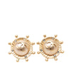 Chanel CC Gold Plated Faux Pearl and Strass Ships Wheel Push Back Earrings Secondhand