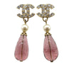 Chanel CC Gold Plated Strass Faux Pearl Push Back Earrings Secondhand