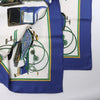 Hermès Carré 90 "LES VOITURES A TRANSFORMATION" Silk handkerchief in Blue Secondhand