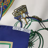 Hermès Carré 90 "LES VOITURES A TRANSFORMATION" Silk handkerchief in Blue Secondhand
