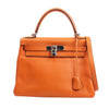 HERMÈS Kelly 28 Le Tournay Taurillon Clemence Handbag in Orange Silver Metal Fittings □H: 2004 Secondhand