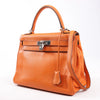 HERMÈS Kelly 28 Le Tournay Taurillon Clemence Handbag in Orange Silver Metal Fittings □H: 2004 Secondhand